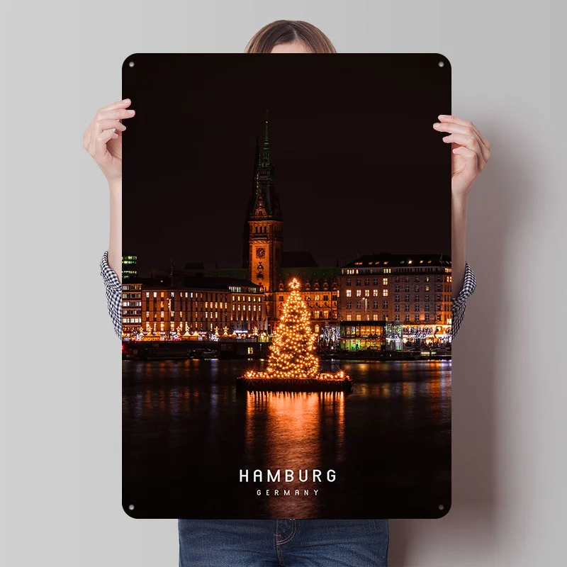 Hamburg Blechschild Benutzerdefinierte Wandkunst Vintage Metallschilder Retro Blechplakette für Männerhöhle Dekoration Gaming-Schreibtisch Dekor Heim-Dekor