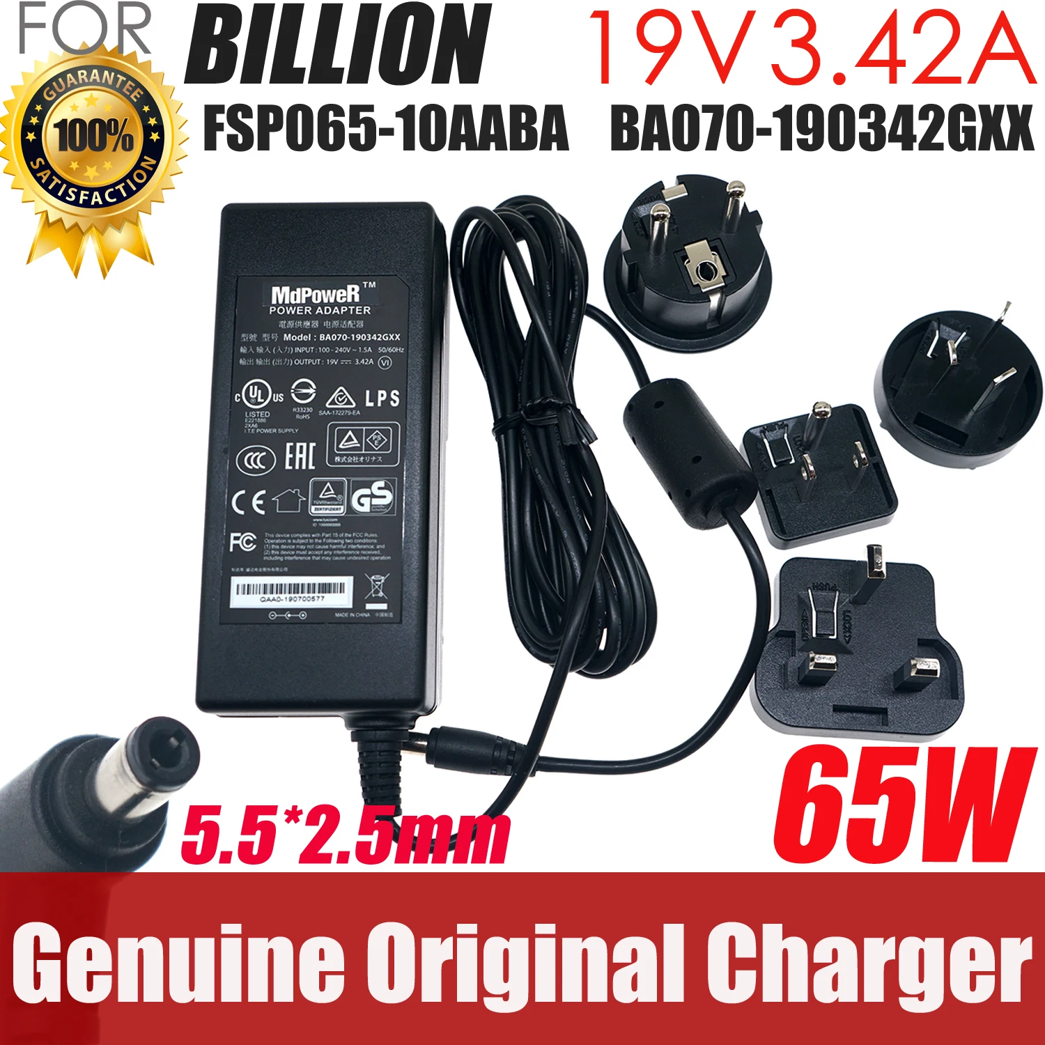 

Genuine Billion BA070-190342GXX 19V 3.42A/3.43A 65W AC Adapter for Intel NUC Kit NUC6i5SYH NUC7i5BNK Mini PC FSP065-10AABA