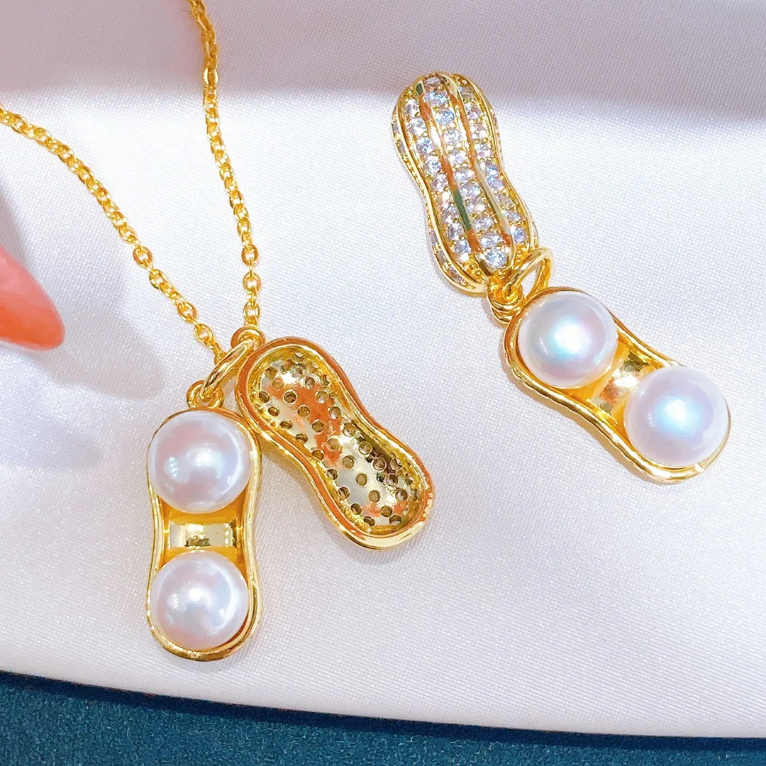 Charming Precious AAA 7-8mm South Sea White Natural Pearl Trendy S925 Peanut Pendant Necklace