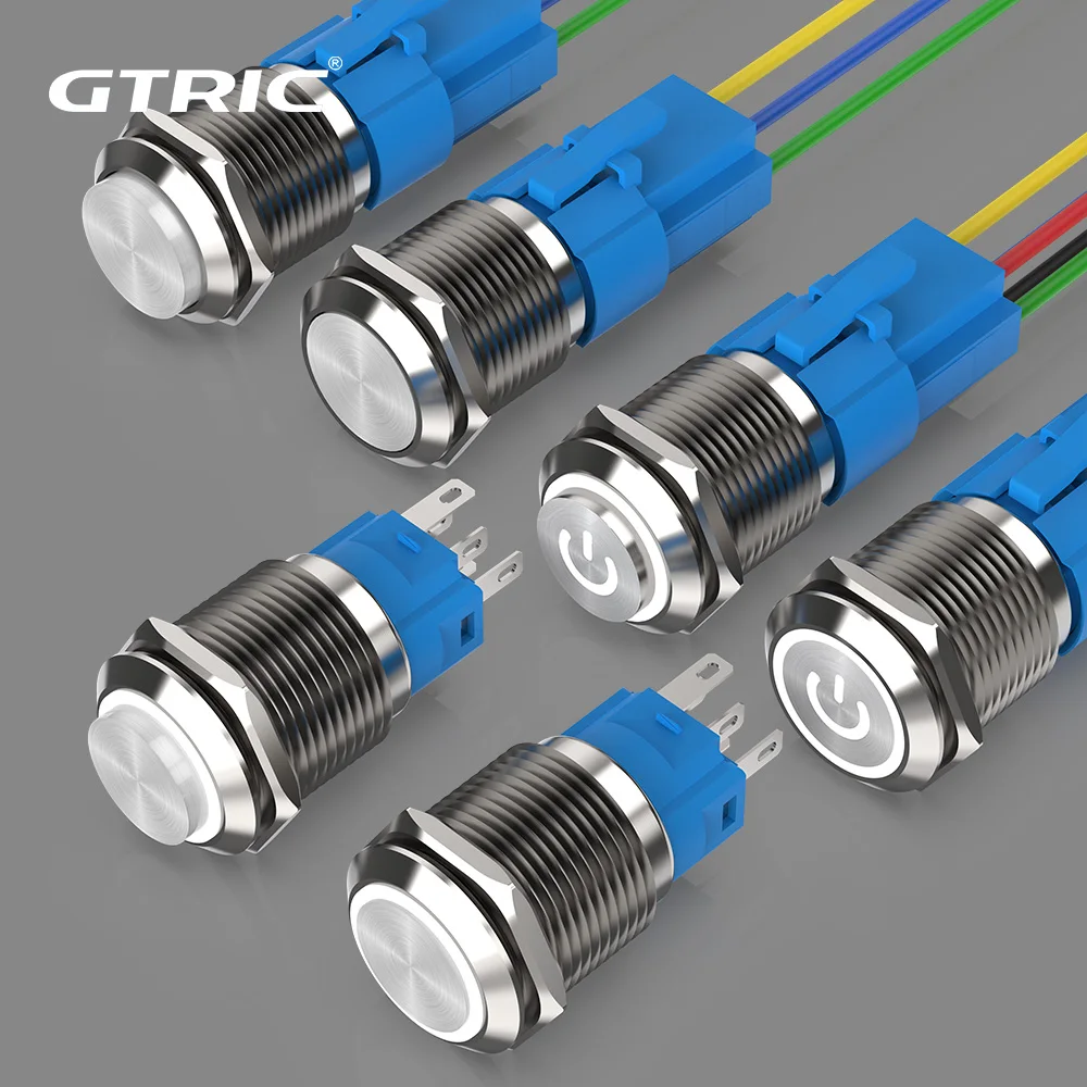 GTRIC 19MM Metal Button Switch Car Engine Power Switch 12/24/220V LED Light Button Automatic Reset Self Locking Switch Button