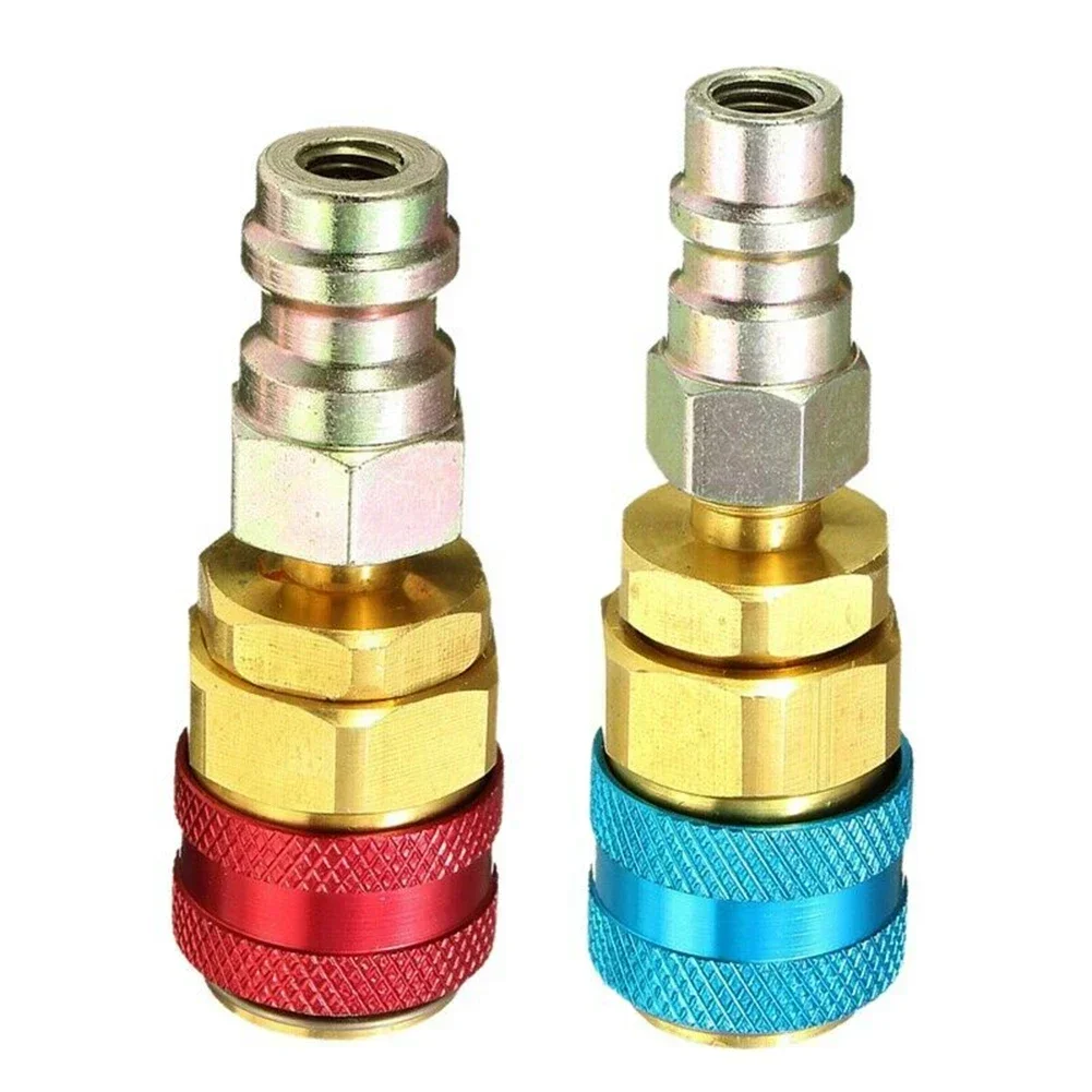 2pc Car A/C Air Condition Low/High R134 Blue+Red Quick Coupler(With Cap) Extension Adapter For Type A/C Manifold Gauge (R134A)