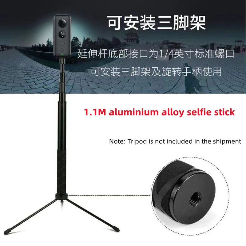 Palo de Selfie de aleación de aluminio para Insta360, accesorio de cámara deportiva, X3, X2, X3, 1,1 M
