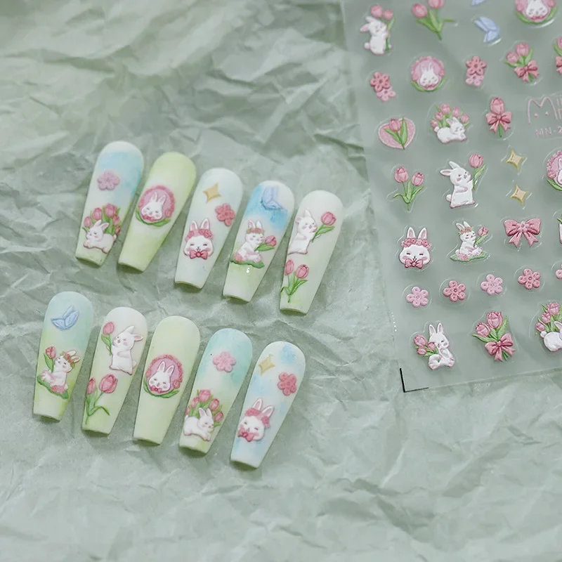 Kawaii Accessories Stiker Nail Decals Embossed Cute Cartoon Nail Art Accessories Naughty Waterproof Frosted Nail Decoration