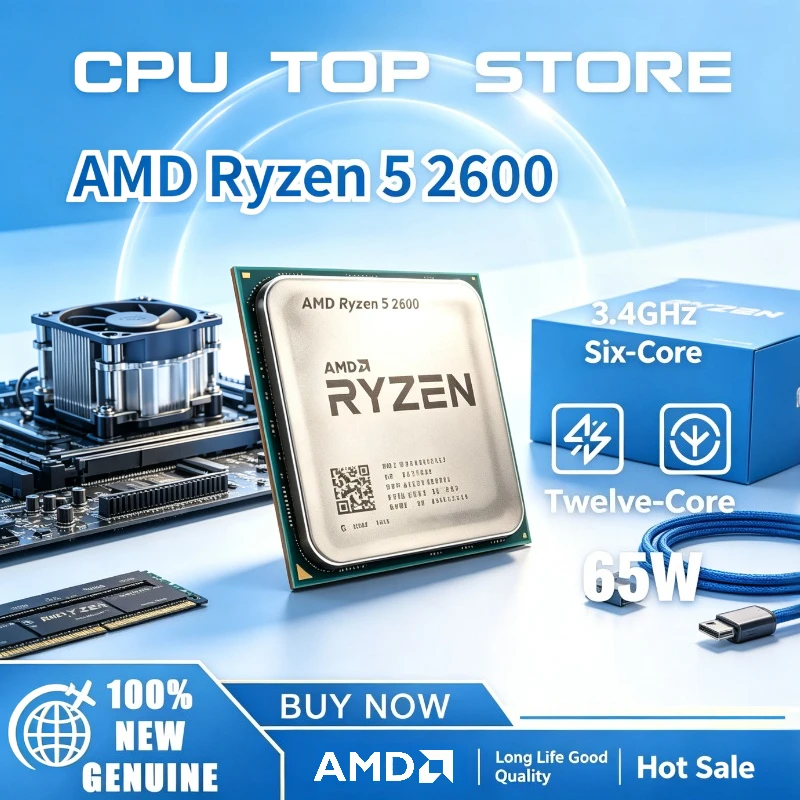 

AMD R5 2600 Socket AM4 CPU Processor 100% Brand New and Original 6-Core 12-Thread 3.4GHz Ryzen 5 2600 but Hot Sale