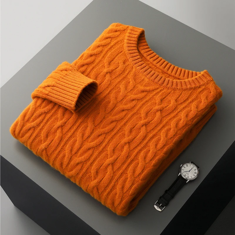 

ADDONEE мужской свитер из 100% шерсти, осень-зима, толстый вязаный пуловер с круглым вырезом, кашемировый трикотаж, элегантный повседневный джемпер с длинными рукавами