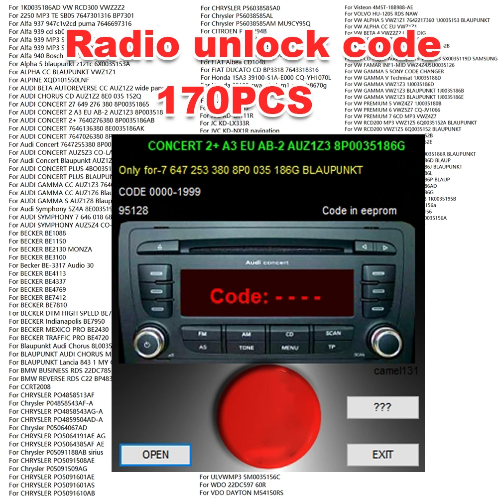 Radio Unlock Code Decode Car Radio Calculators For Skoda For Audi For Benz For Ford Password Audio Decode 170PCS Calculators