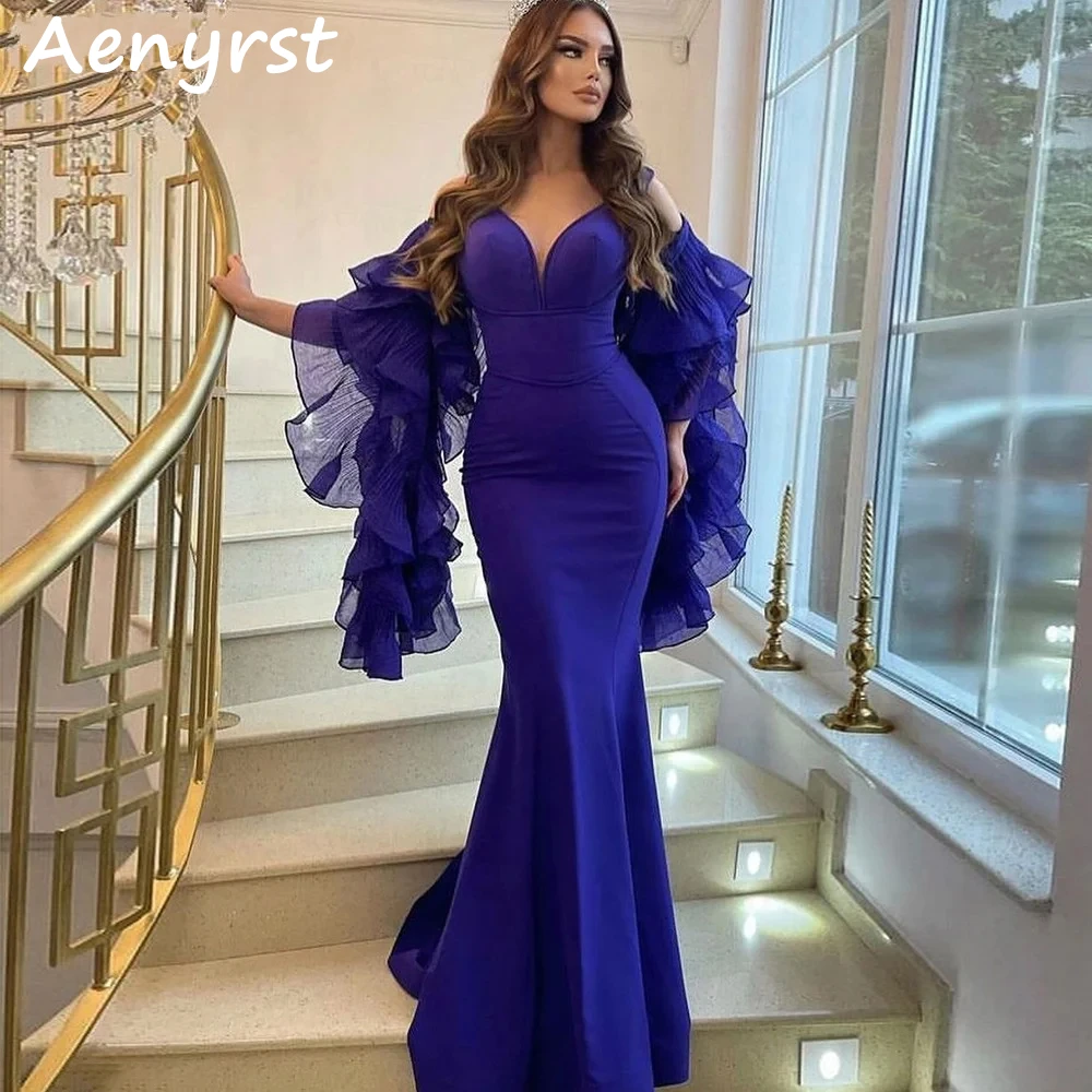 

Aenyrst Сексуальные вечерние платья русалки с глубоким v-образным вырезом и тюлевой накидкой, облегающее платье для выпускного вечера длиной до пола, вечернее платье فساتين السهرة