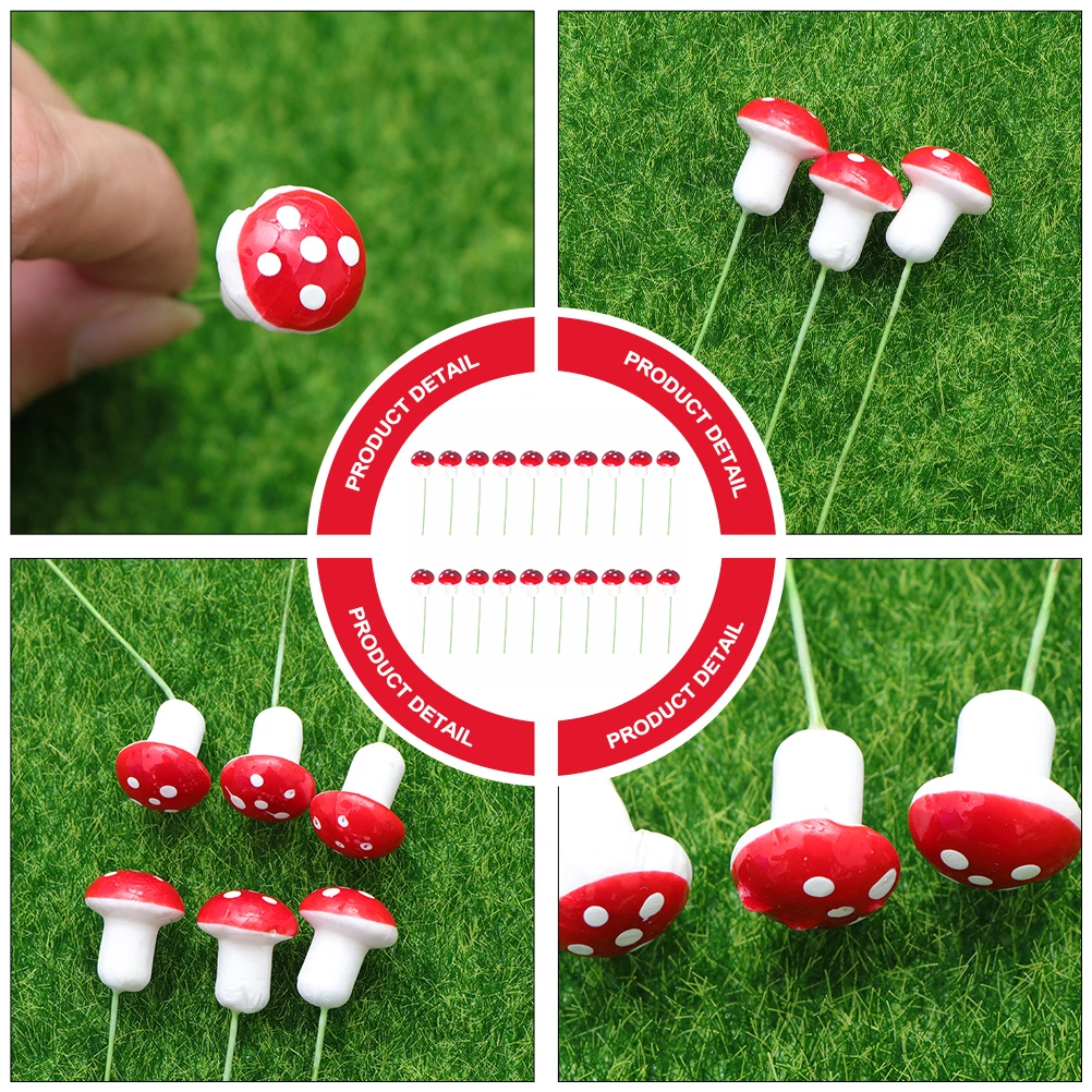 

30 Pcs Mini Mushrooms Red Resin Micro L Adornment Moss Supplies Flower Pots Bonsai Decor Statue Gardening Props