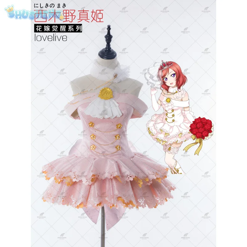 

Anime LoveLive! Maki Nishikino Cosplay Costume Girl Halloween party sweet pink wedding dress sent socks necklace complete set