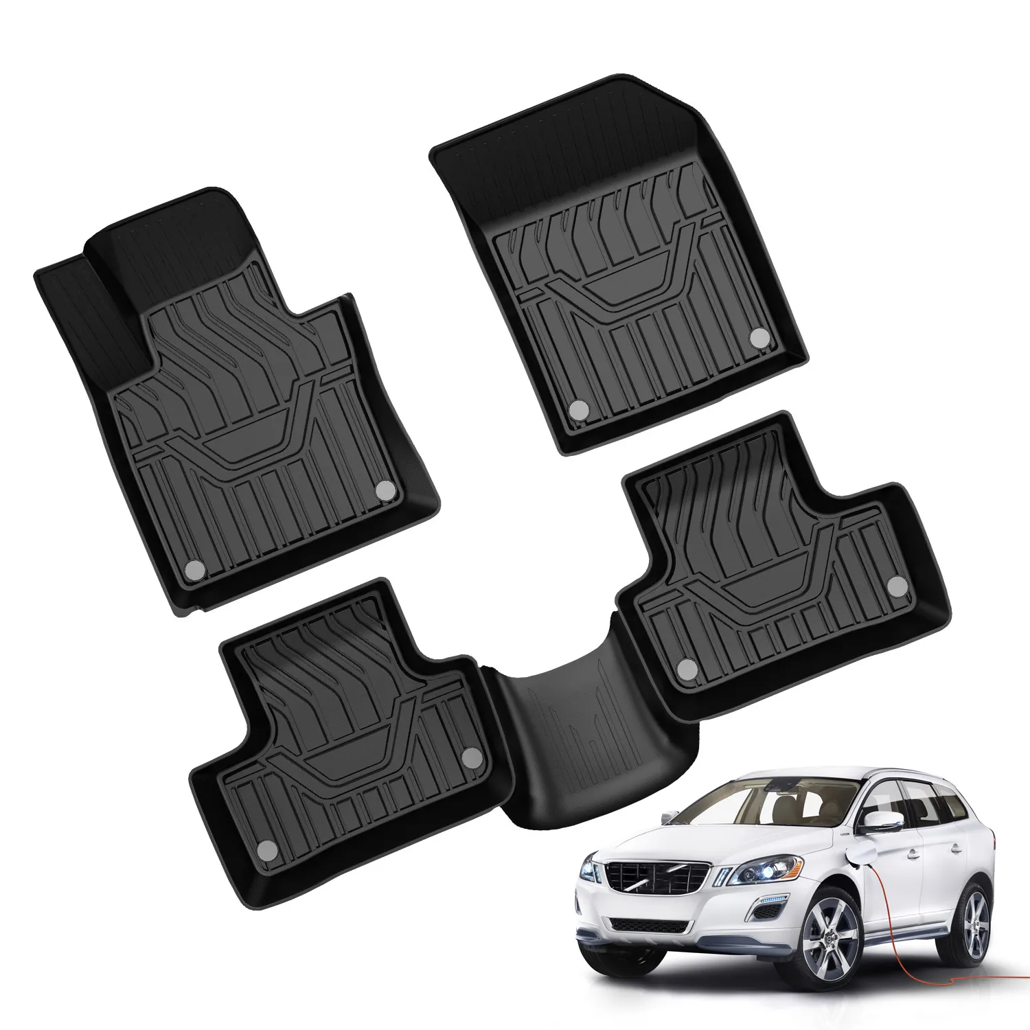 TPE Healthy Rubber Material Car Floor Mats For VOLVO XC60 2018 2019 2020 2021 Full Set All Weather Waterproof Foot Carpets Liner