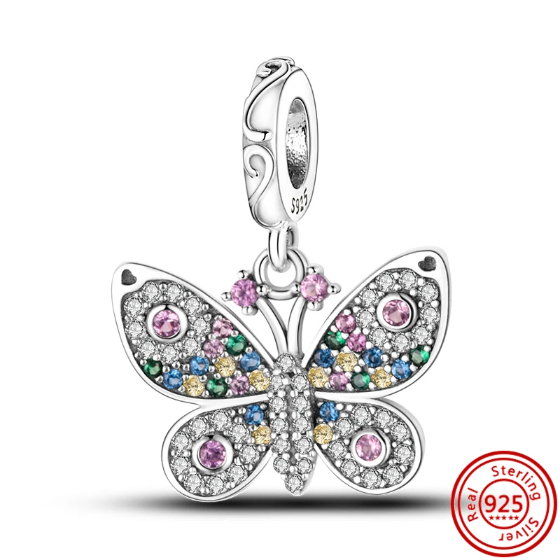 925 Sterling Silver Colorful Zircon Charm Fit Pandora Original Bracelet Butterfly Firefly Love Heart Boy Girl Beads Fine Jewelry