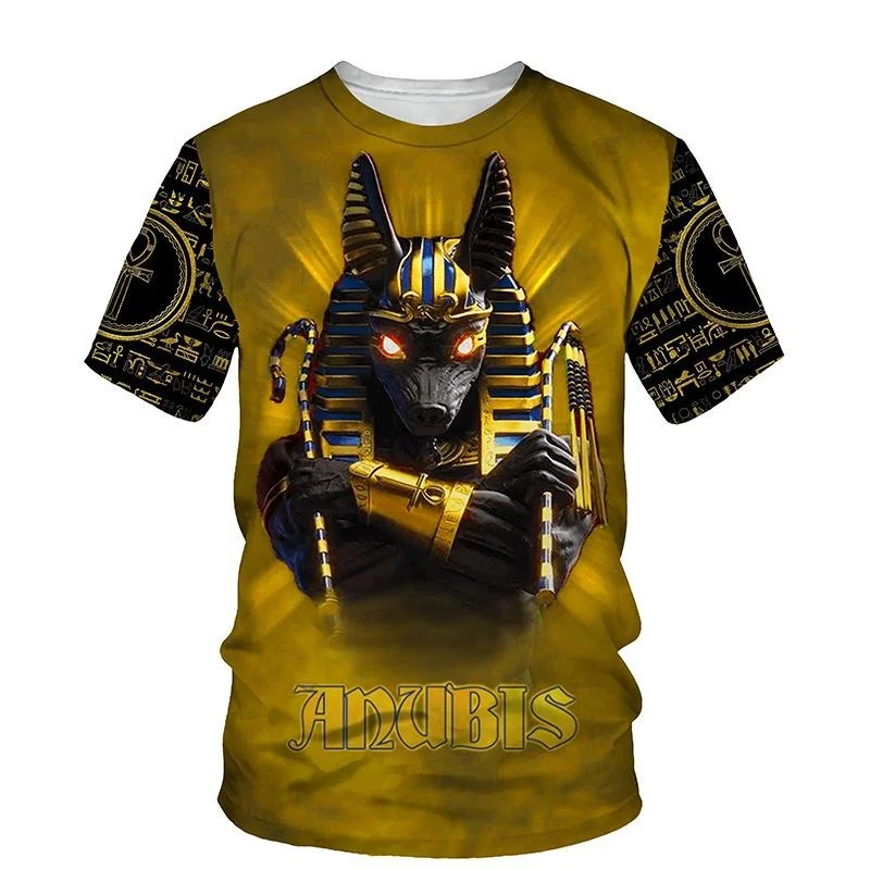 Egyptian Pharaoh Pattern Men's T Shirt Gold Unique Personality Trend O Neck T Shirts Egypt Anubis Grim Reaper Short Sleeve Tee