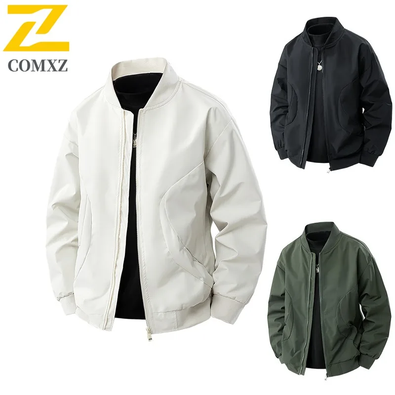 

Oversized Casual Pilot Jacket Men's Outdoor Sports Workwear Style Solid Color Versatile Baseball Design Windproof Fashion Coat