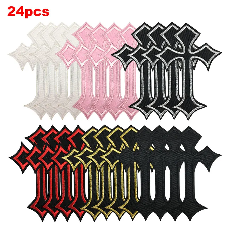 12/24pcs Gothic Cross Embroidered Patches For Clothing Sewing Supplies Decorative Badges Applique Ironing Clothing Jeans