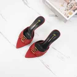 2024 new women's pointed toe open toe slippers luxury GJ brand anti slip outdoor fashionable high-heeled leather slippers 35-44