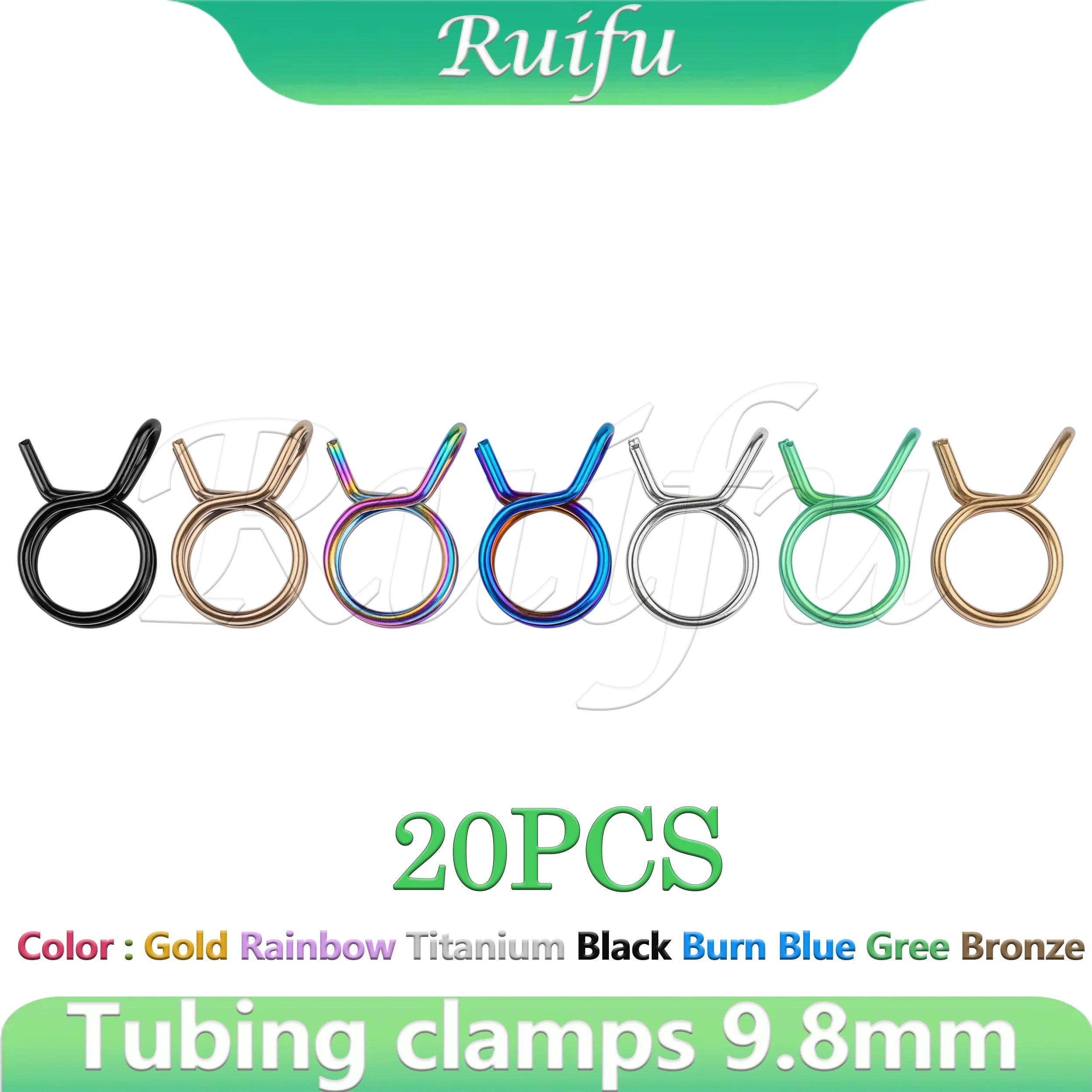 

Ruifu Titanium 20pcs alloy 9.8 mm upper pump oil pipe spring clip clamp for motorcycle Carli House Brembo Wind Speed