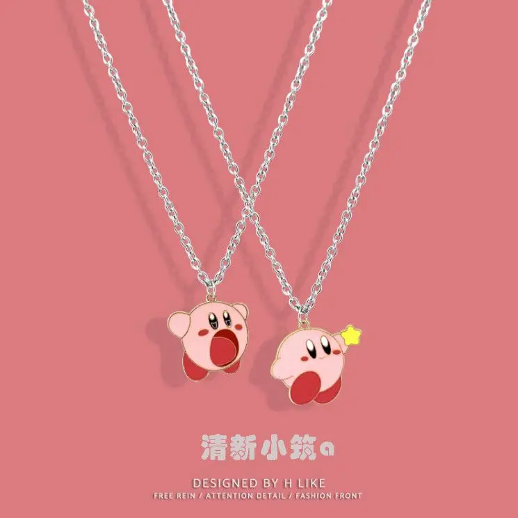 Collar con Colgante de Kirby, Lindo y Divertido, para Parejas, Decoración de Anime en Acero de Titanio, Regalo para Amigos, Regalo de Navidad