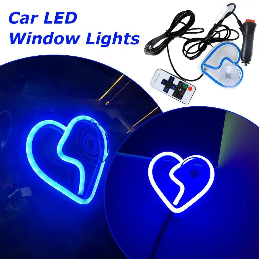 Car LED Window Lights Luminous Love Shape Atmosphere Lamps Window Decoration Auto Modification Neon Lights