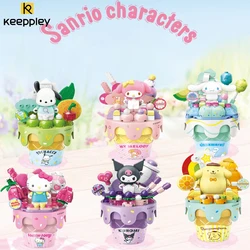 New Keeppley Sanrio Building Block Kuromi My Melody Hellokitty Cartoon Ice Cream Cake Decoration Model Children's Toys Girl Gift