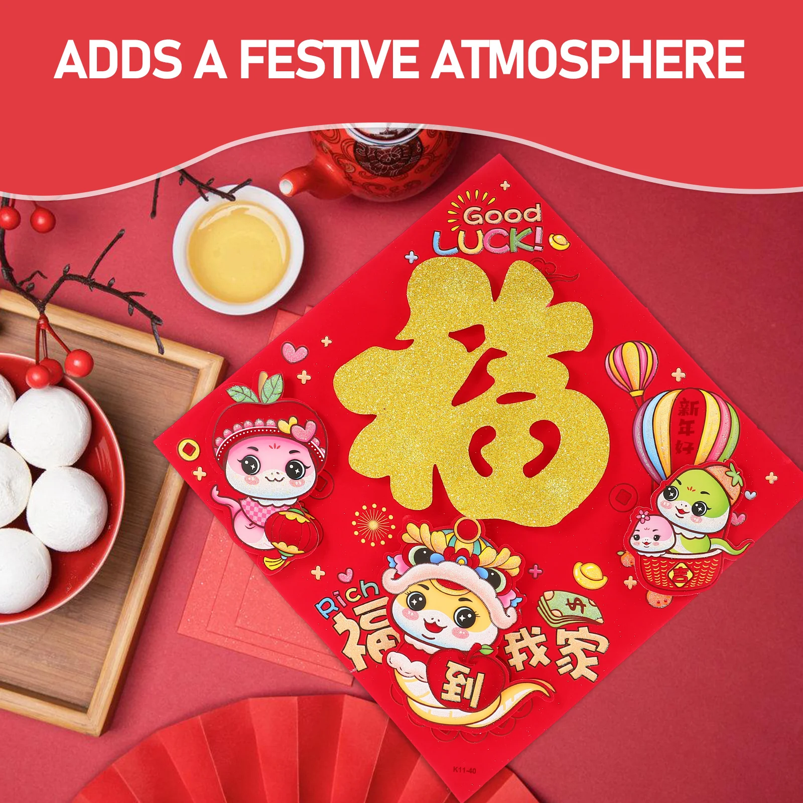 Year of The Snake 2025 3D Cartoon Fu Character Sticker Chinese New Year Window Clings Festive Decoration Fu Window Sticker