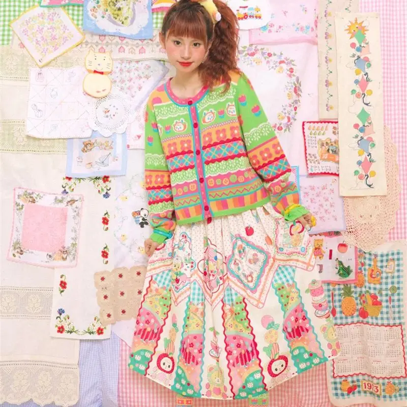 

Women's Skirt Vintage Printed Cute High Elastic Waist 2000s Y2K Club Skirt Female Sweet Midi Jupe K611 Summer New Fashion Casual