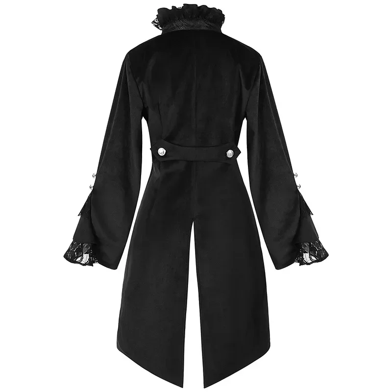 Medieval Women Trench Gothic Tailcoat Slim Dark Stand Collar Court Tuxedo Single-breasted Vintage Party Stage Cloth