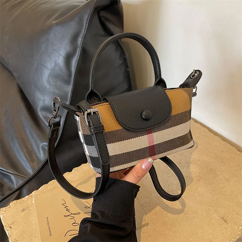 New Handbags Women Clutch Purses Plaid Print Leather Small Bag Light Luxury Fashion Crossbody Dumpling Bag Handheld Shoulder Bag