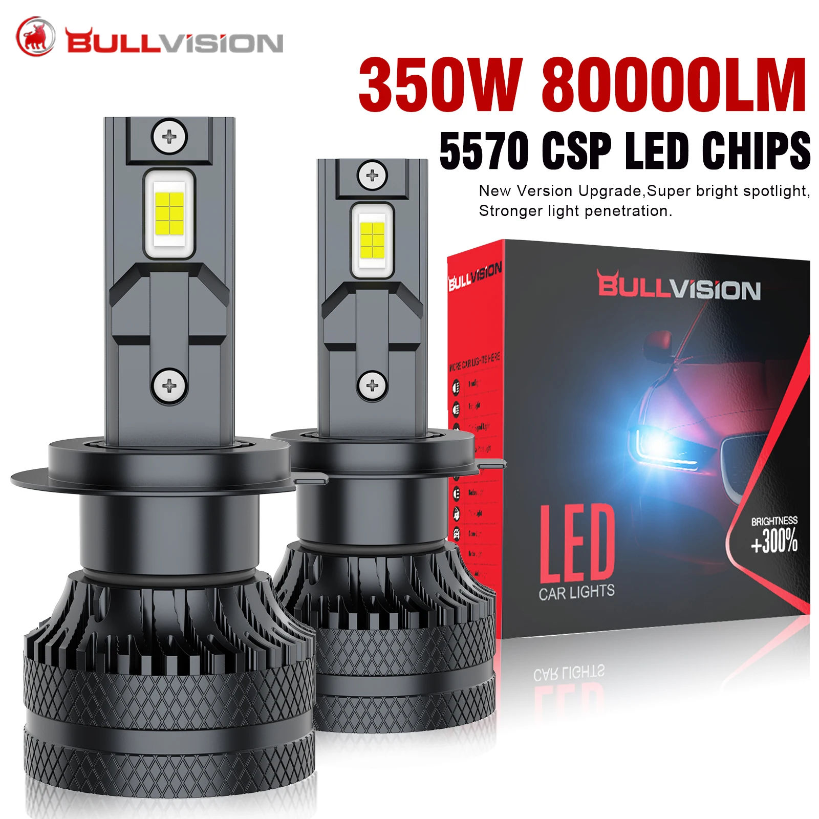 Luzes de Carro 80000LM 2PCS H7 H4 H1 H8 H9 H11 9006 9005 9012, Faróis LED Super Brilhantes, Luzes de Neblina de Alta e Baixa Intensidade, 6000K Branco 12V
