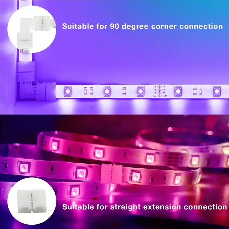 ABZC LED Strip Connector Kit for 5050 10mm 4Pin L Shape Solderless LED Strip Accessories for DIY