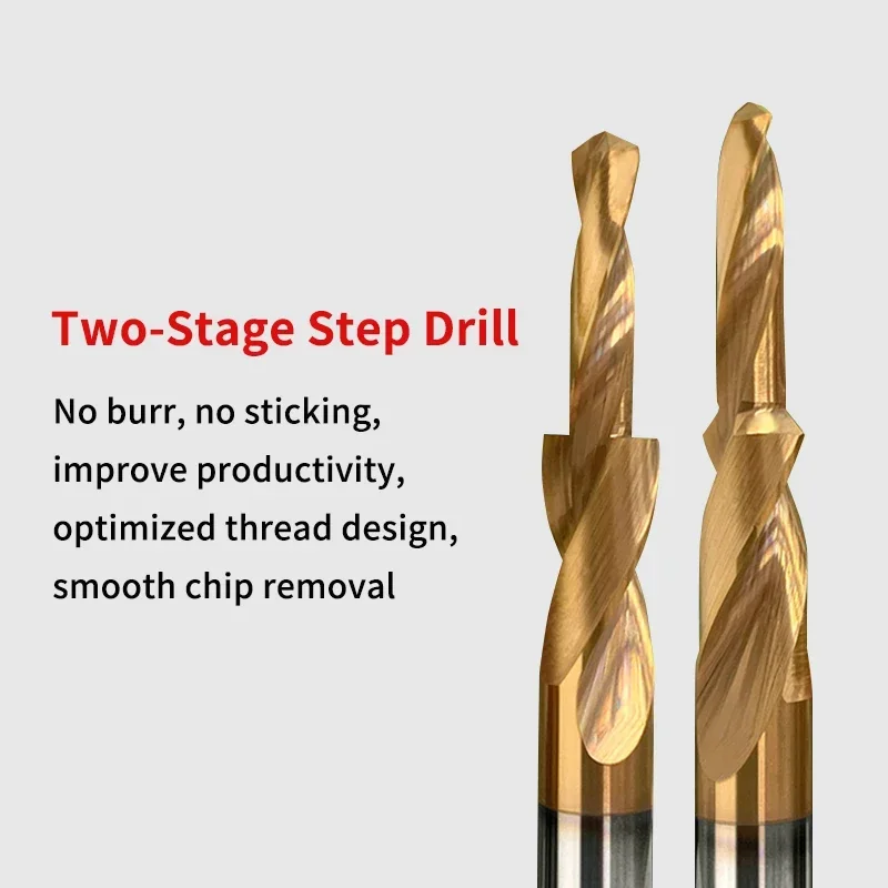 Bor tangga baja Tungsten, bor dua tahap 90 derajat 3mm 4mm 6mm 8mm 10mm sekrup Countersunk untuk baja