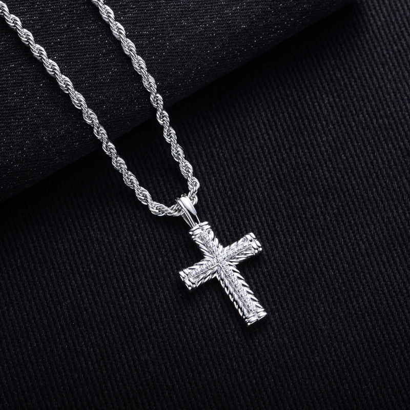 MossanRappr D Color Moissanite Iced Out Cross Pendant For Men&Women 925 Sterling Silver Punk Hip Hop Necklace Fine Jewelry Gifts - view 2