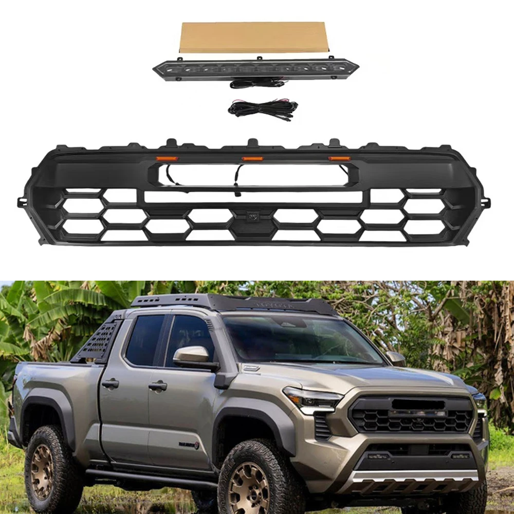 

Car grille For Toyota Tacoma 2024 2025 Honeycomb black grille modification with LED light grille accessories decoration ABS