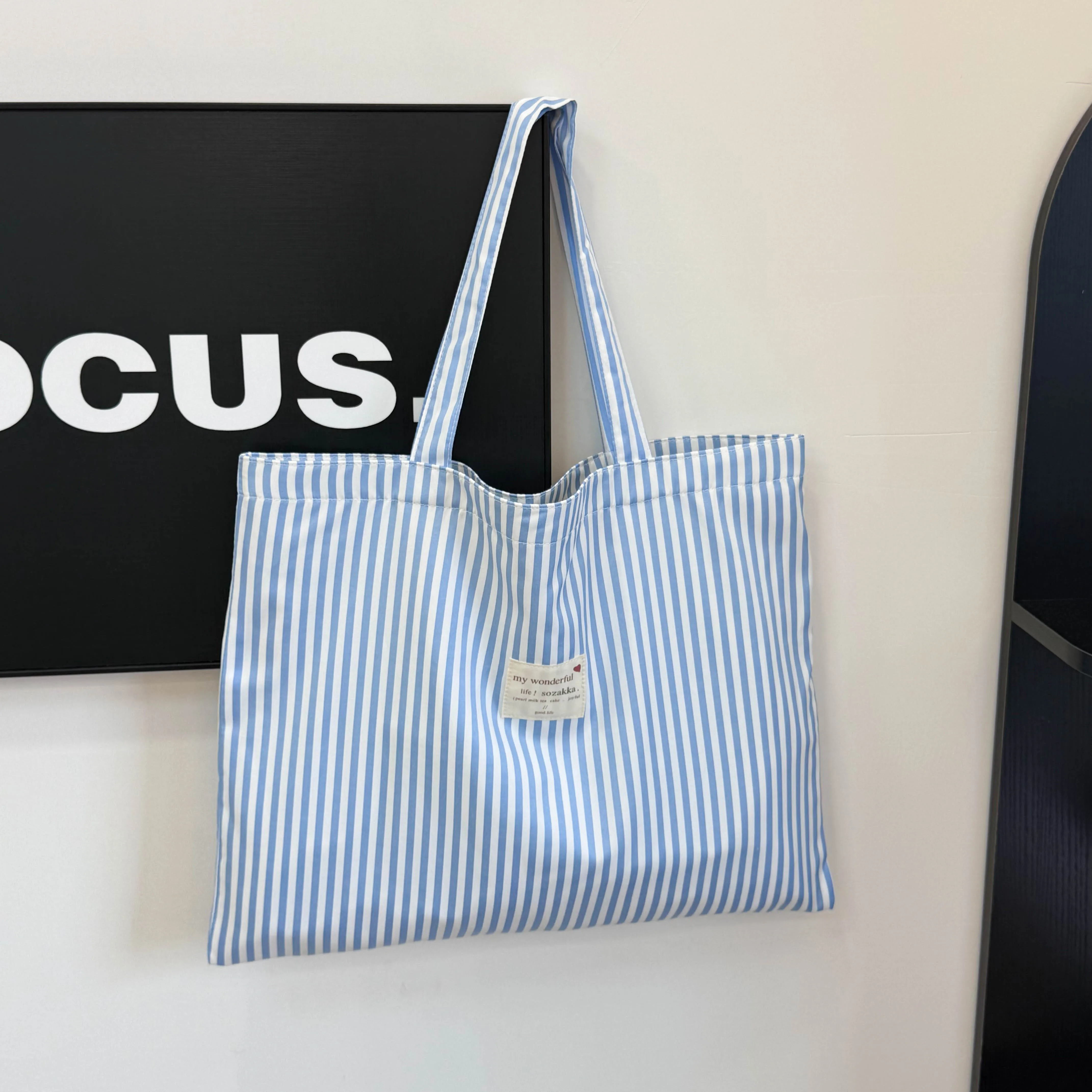 

Contrast Color Women's Stripe Shoulder Bags Simple Canvas College Girls Book Tote Shopping Bag Casual Female Travel Handbags