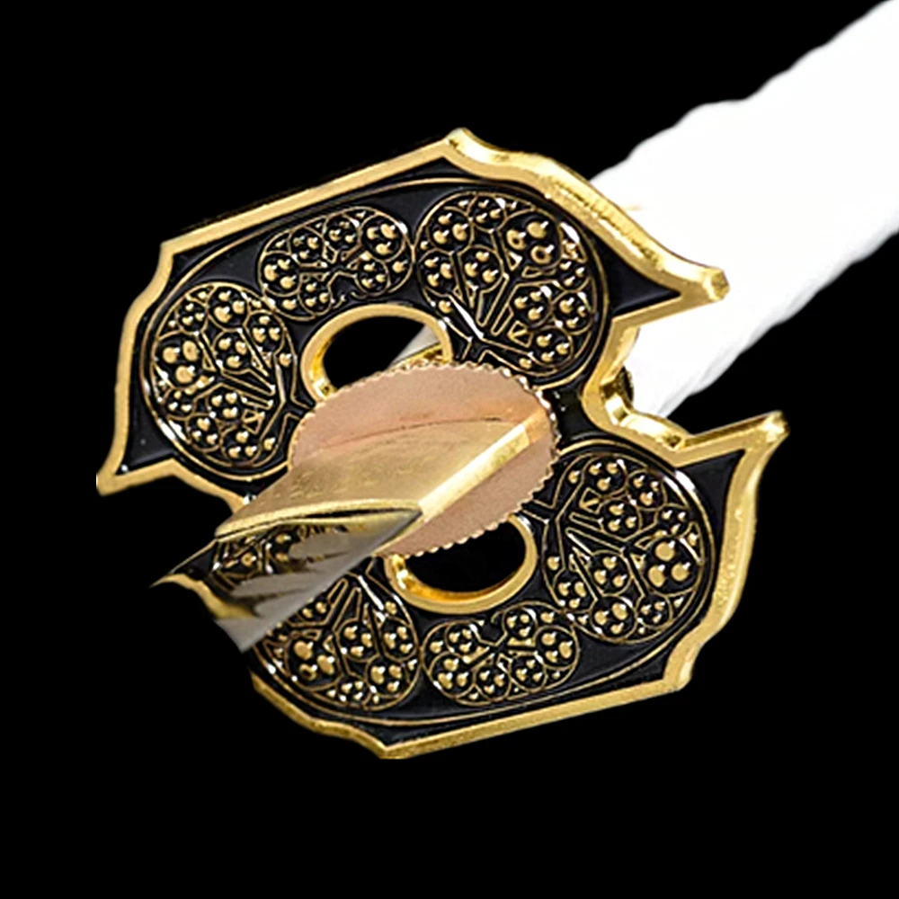 Unique White leather Handle Alloy Tsuba Fuchi Menuki Kashira KOIJICHI KOIJIRI Fittings For Japanese Officer Sword Samurai Katana