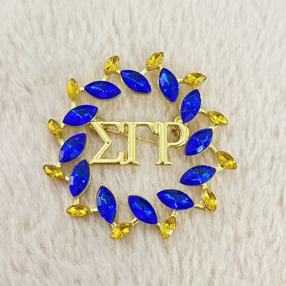 Sigma Gamma Rho Sorority Golden Blue Rhinestone Olive Leaf Brooches for Women Party Gifts