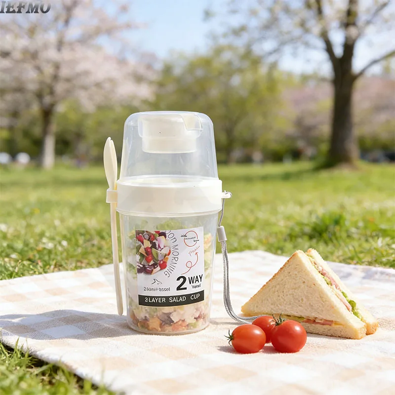 Portable Salad Shaker Cup with Fork 2-Layer Breakfast Food Container for Fruits Vegetables,Fitness Lunch Box for Gym Office Diet