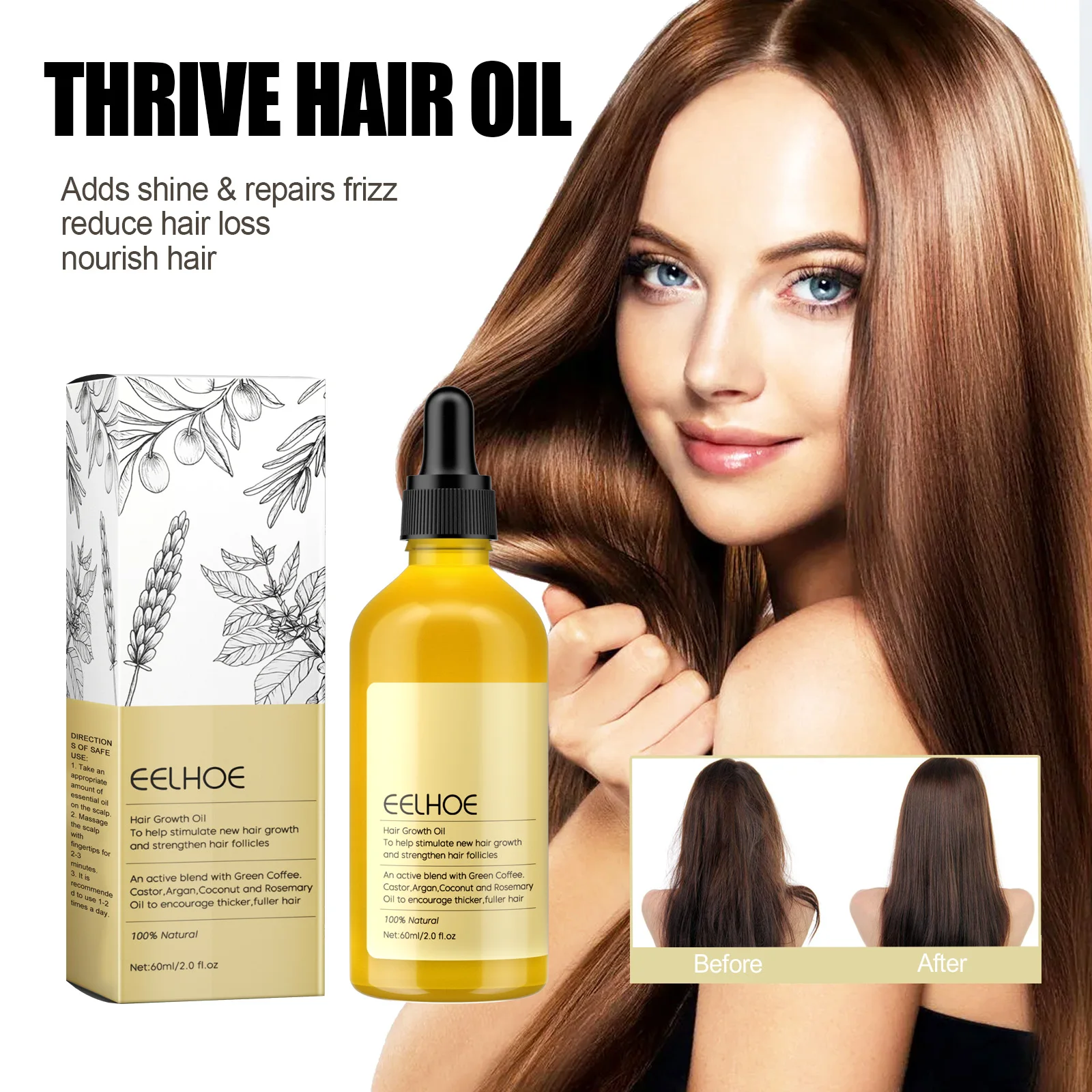 Aceite Natural para el crecimiento del cabello, reparador denso del cabello dañado, aceite esencial nutritivo r Anti pérdida de cabello, Aceite hidratante y suave