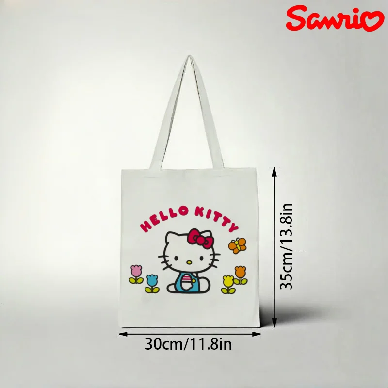 

1pc Lovely Minimalist Hello Kitty with Tulips & Orange Butterfly Fresh Casual Canvas Tote Bag