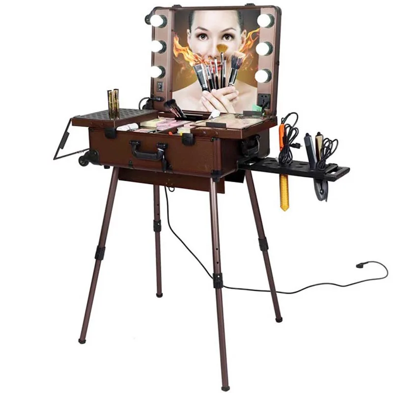 High Quality  Professional Makeup case with Led and bluetooth Lighting Makeup case with Stand for Artist  Travelling