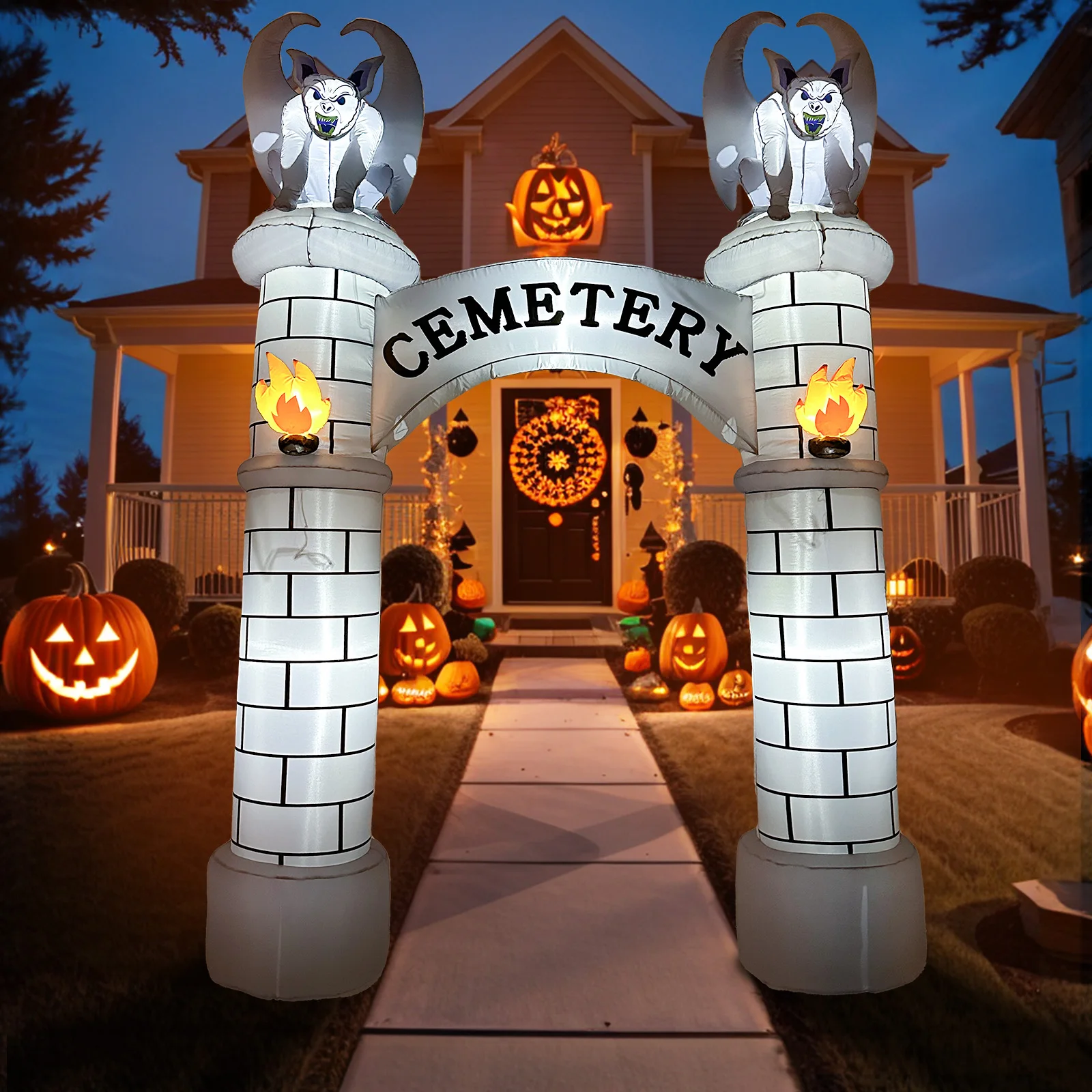 OurWarm 10FT Halloween Inflatables Outdoor, Cemetery Halloween Archway Outdoor Lawn Decor Archway Blow Up Yard Decorations
