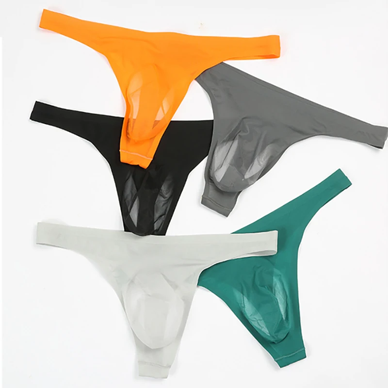 Bragas transparentes sin costuras para hombre, ropa interior Sexy ultrafina de seda de hielo, bolsa para pene, tangas, Tanga con parte trasera en T