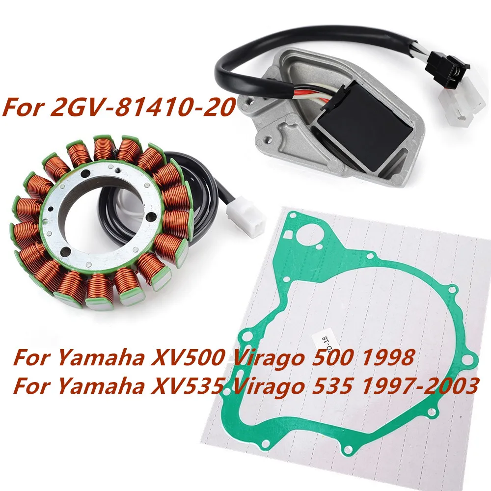 Junta del rectificador del regulador de la bobina del estator para Yamaha XV535 Virago 535 1997-2003 XV500 Virago 500 1998 2GV-81410-20 42X-81960-A1