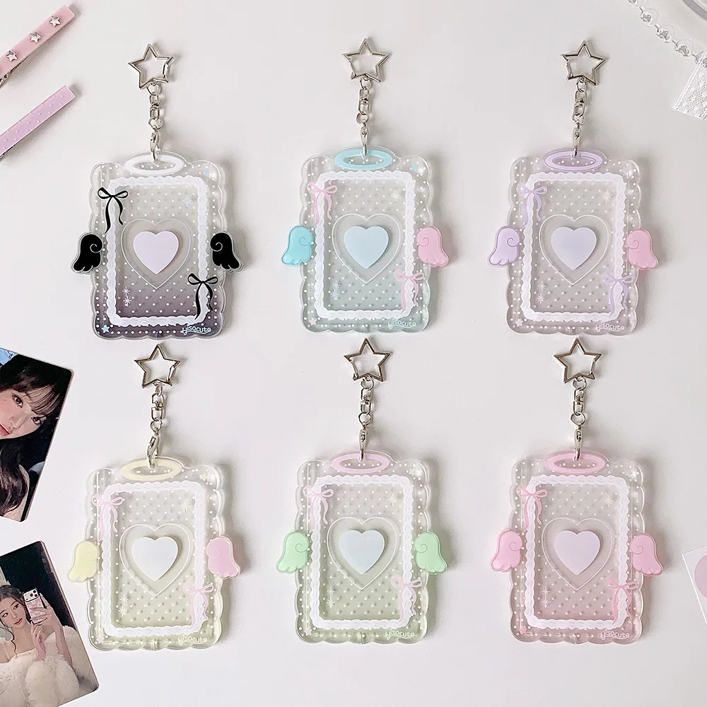 Kpop Transparent Acrylic 3in Card Holder Cute Girl Idol Photo Storage Card Bag Pendant Decorative Keychain Id Protection Cover image 2