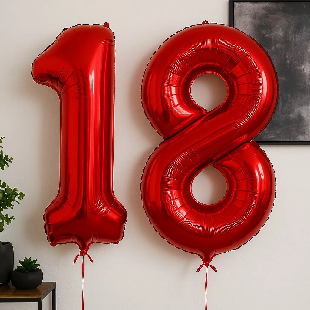 32INCH Red Number Foil Balloons for Birthday Anniversary Party Decor, Large Family Celebration Photo Backdrop Decoration Set