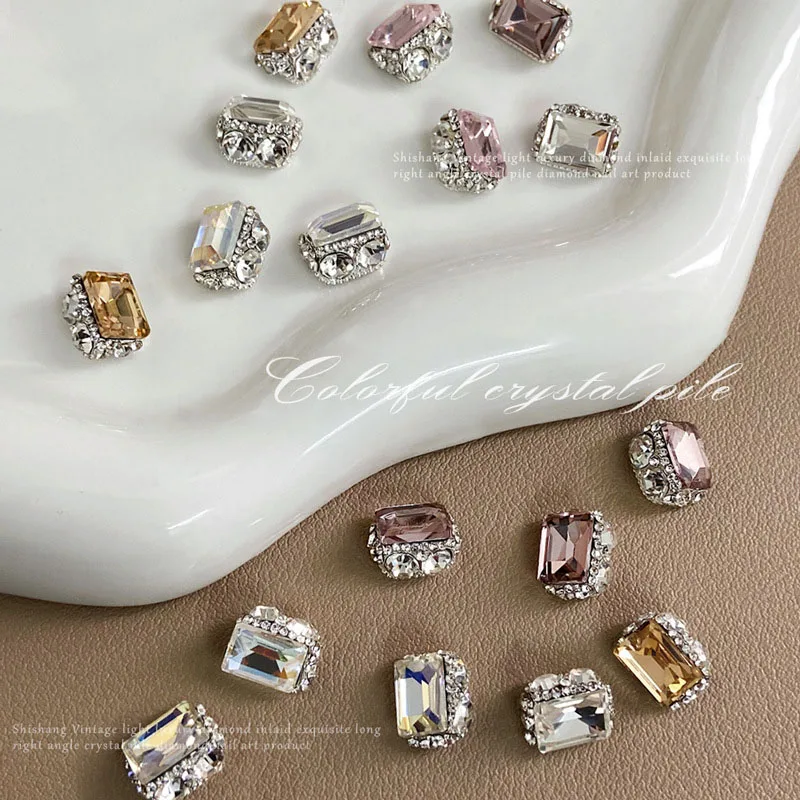 5pcs Square Shape Stackable Glitter Rhinestone Nail Art Charms Clear Crystal Nail Art Rhinestones for DIY Manicure Decorations