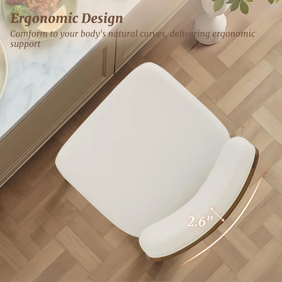 طقم كراسي بارتفاع دوار مكون من 2 26 مقعد منجد للبار مع أرجل خشب الجوز الخلفي من جلد البولي يوريثان في منتصف القرن St #3