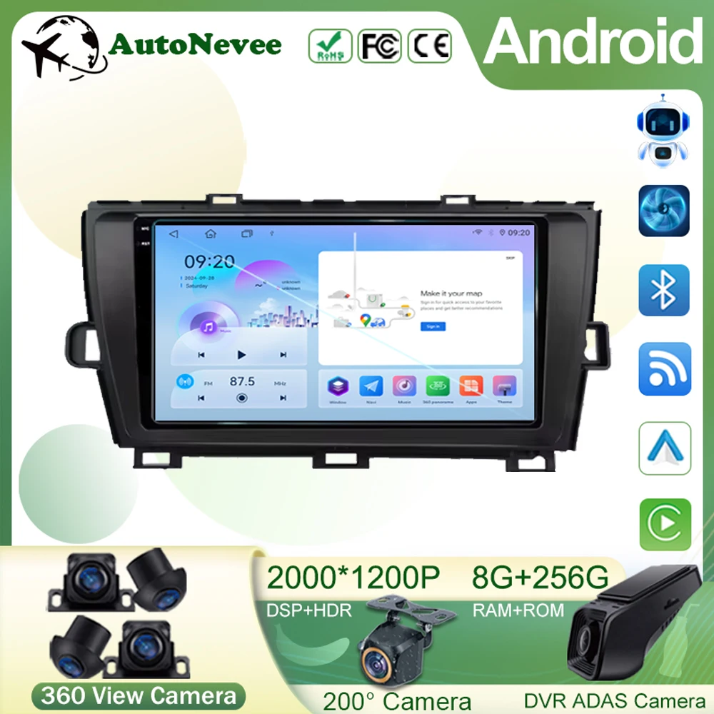 

For Toyota Prius XW30 2009-2015 Car Stereo Radio Multimedia Player GPS Navigation Head Unit Carplay DVD Auto 2din Android 14 DVD