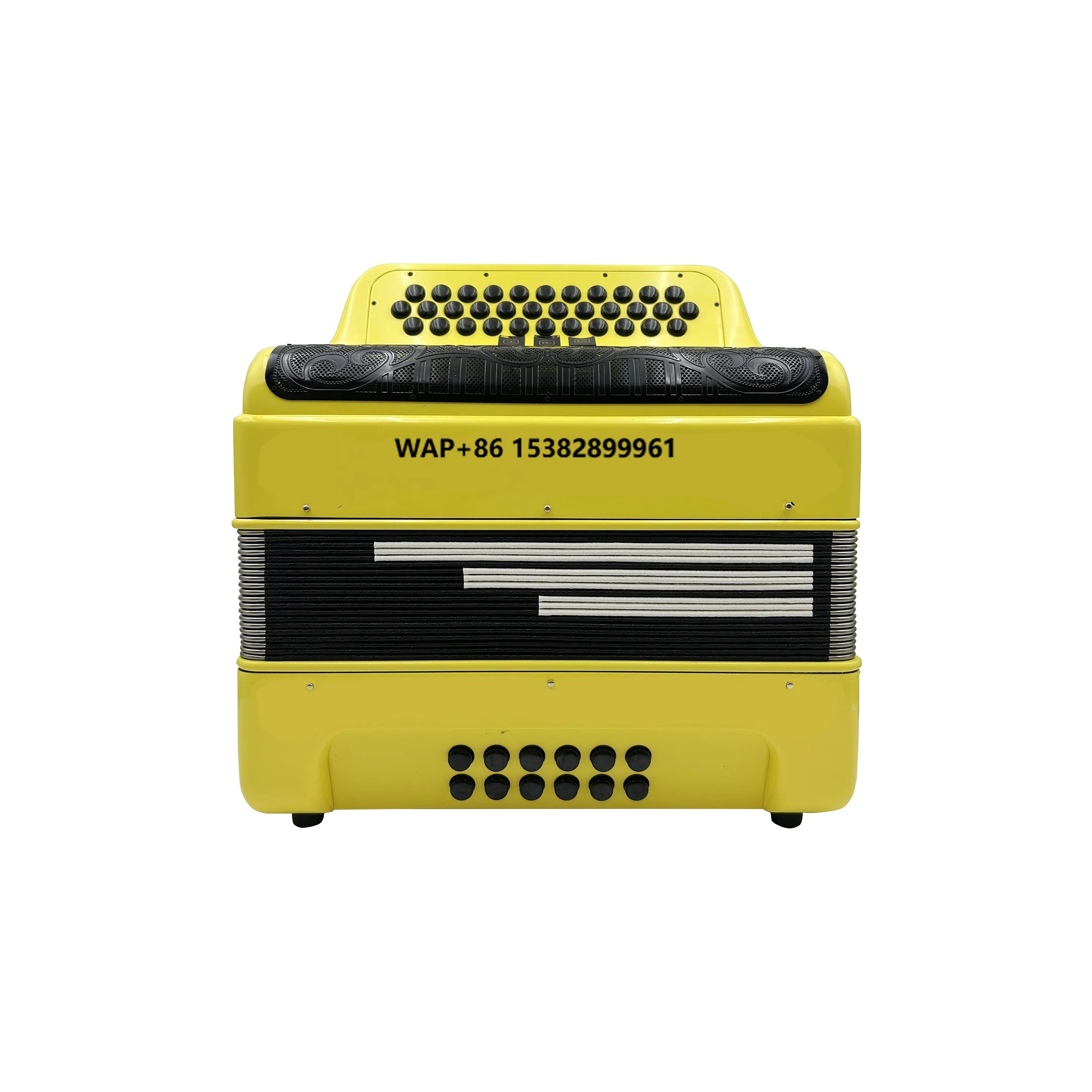 

SEASOUND Professional 12-Bass 3-Register Yellow Accordion 34-Button Black Grill Buttons Diatonic Wood Instrument OEM JB3412C