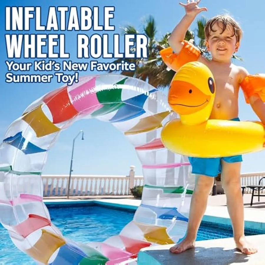Giant Inflatable Wheel Roller 63" Colorful Water Rolling Wheel Swimming Pool Roller Toy Rolling on The Lawn Lake Beach Party In
