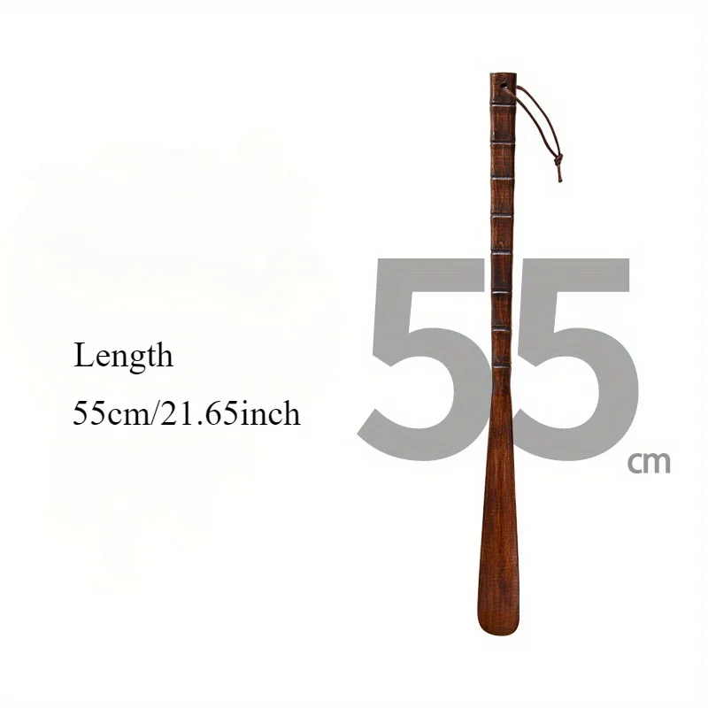 55cm Long Wooden Shoe Horn, Smooth Burr-Free Shoe Horn with Lanyard, High-Quality Wood Shoe Helper for Men Women Seniors,Durable